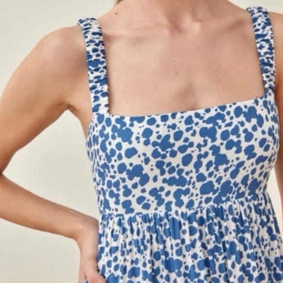 Reformation Blue Serene Mini Dress Babydoll Smocked Straps Size 2 - Picture 4 of 9